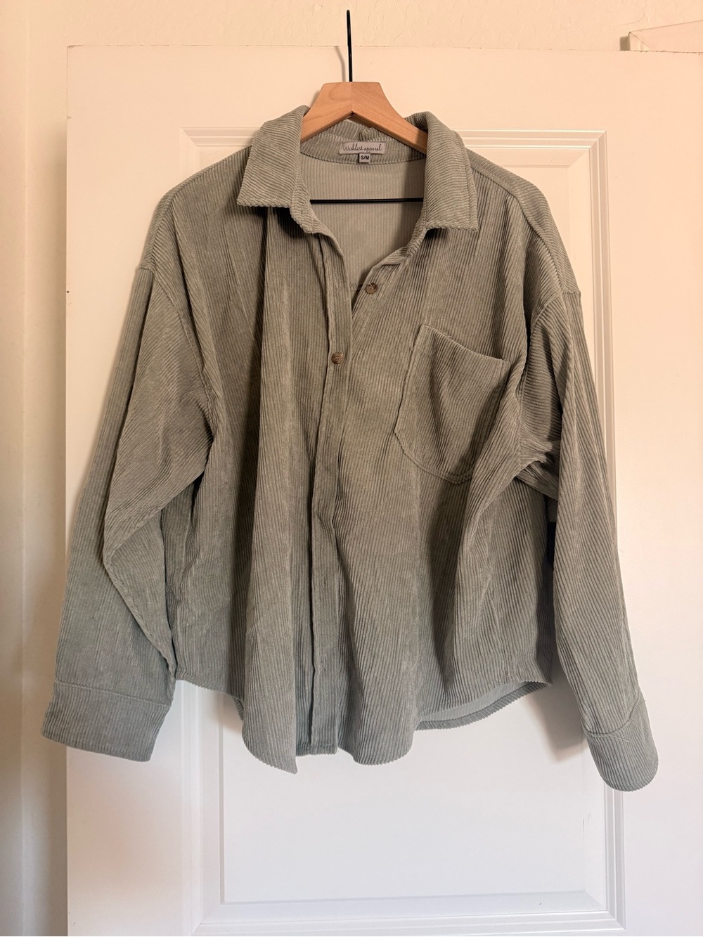 Relaxed Corduroy Button-Down Shirt in Sage Green